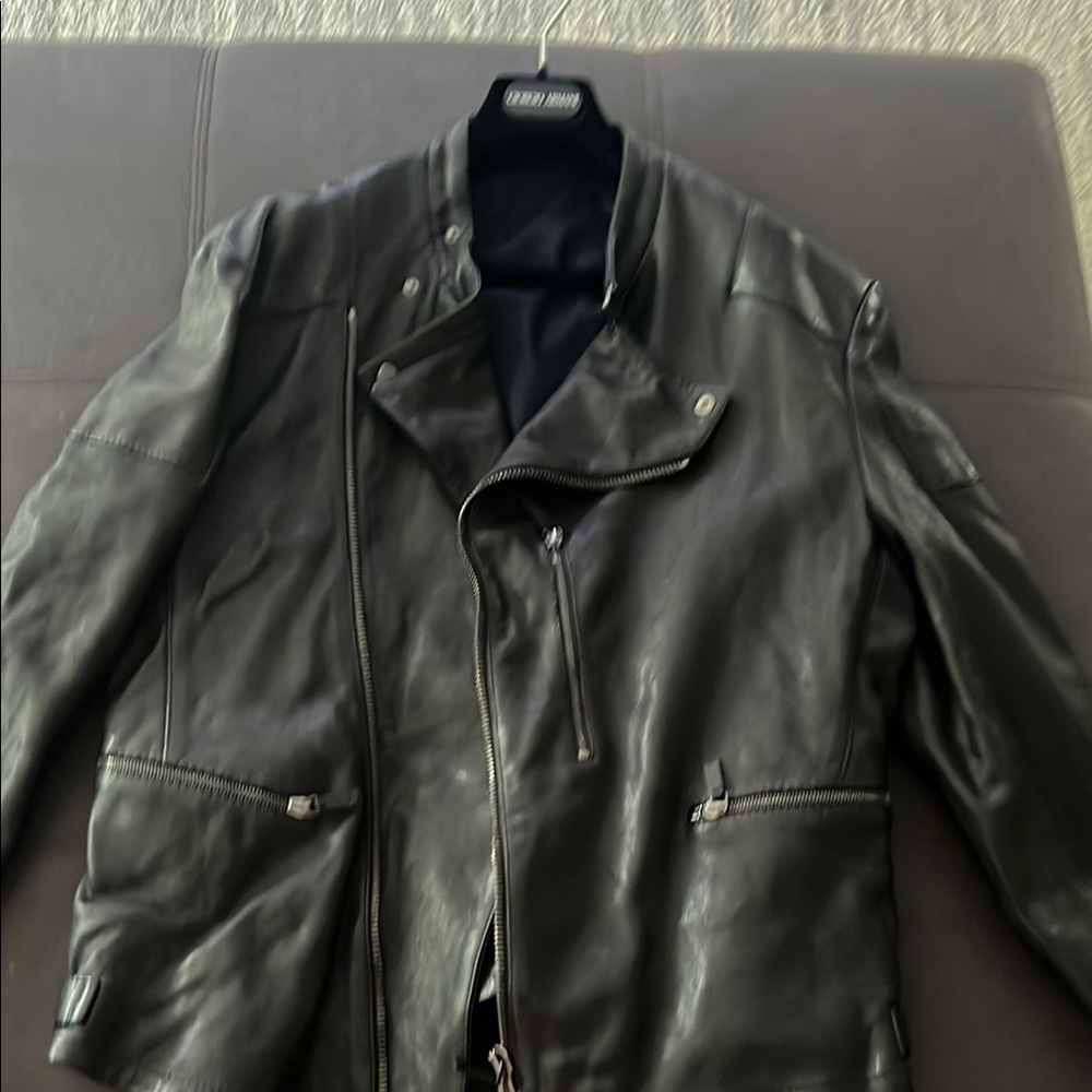 Giorgio Armani Black Leather Bomber-Style Jacket
